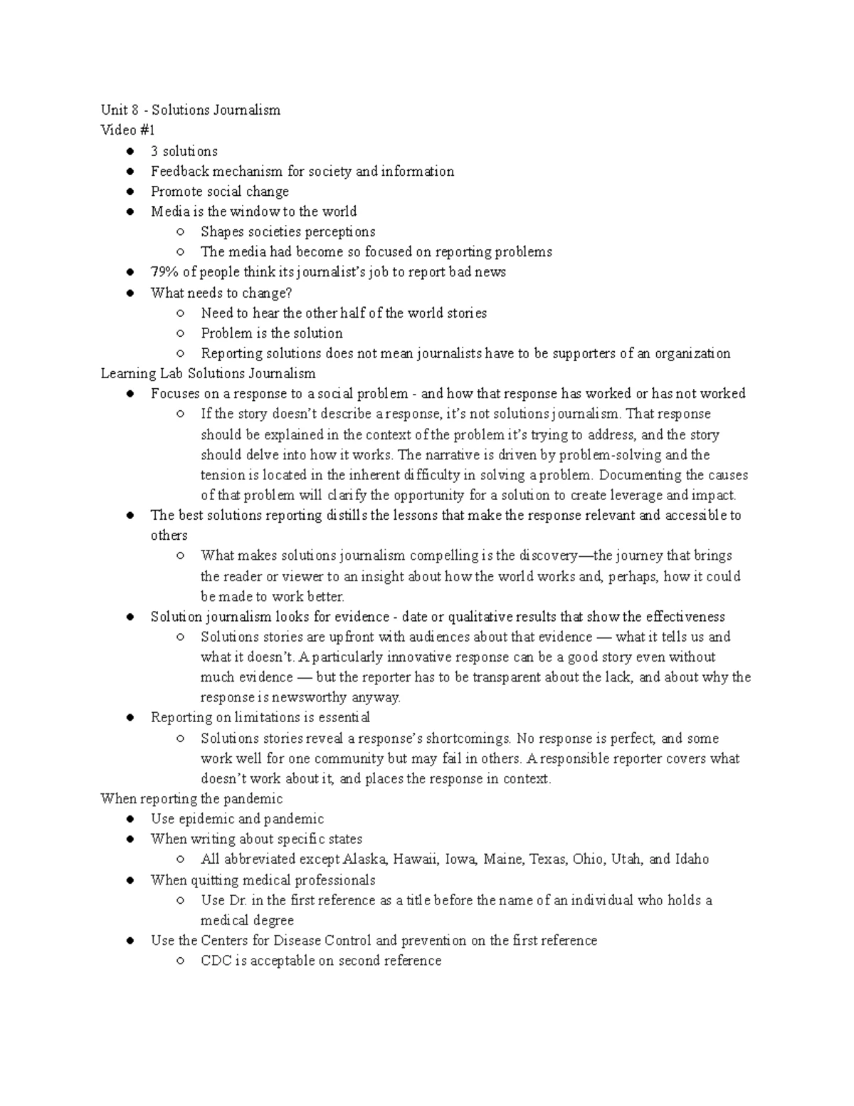 Unit 3 Notes - JOURN300 - News Writing and Reporting Chapter 1: The ...