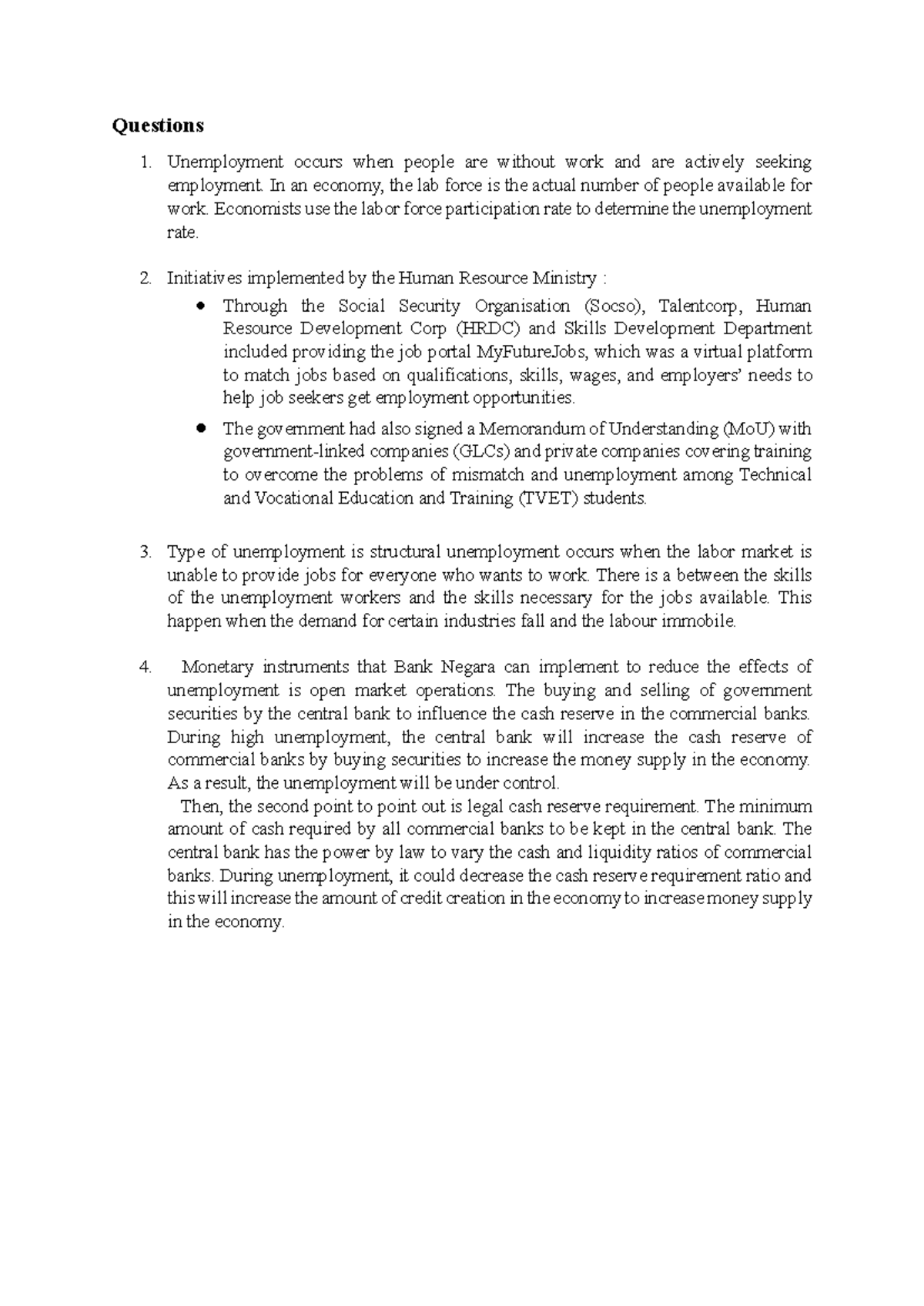 TEST 2 PART B - Analysis of Unemployment Solutions and Policies - Studocu