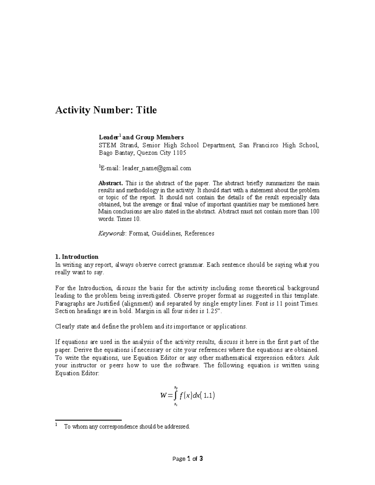 LAB Report Format: Guidelines for STEM Activities (SHS) - Studocu
