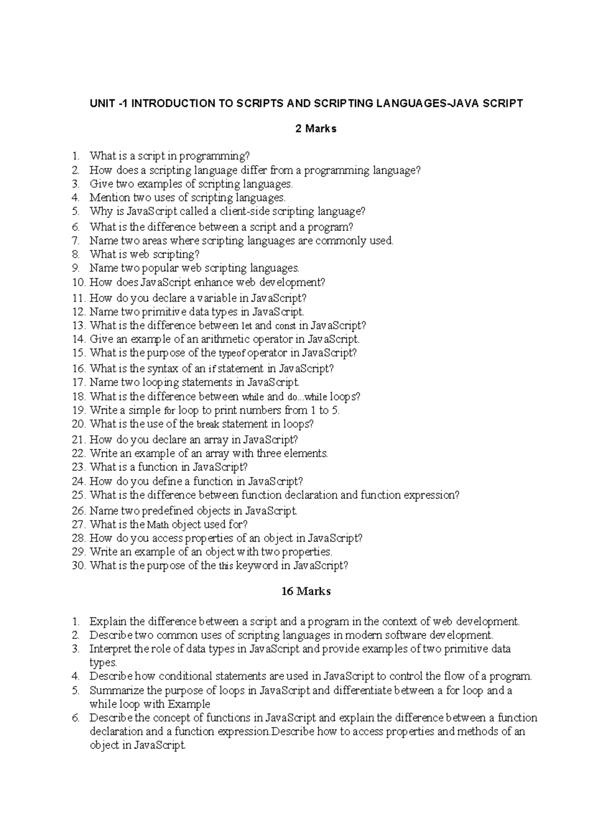 UNIT-1 Q&A Bank: Introduction to Scripts & Scripting - Studocu