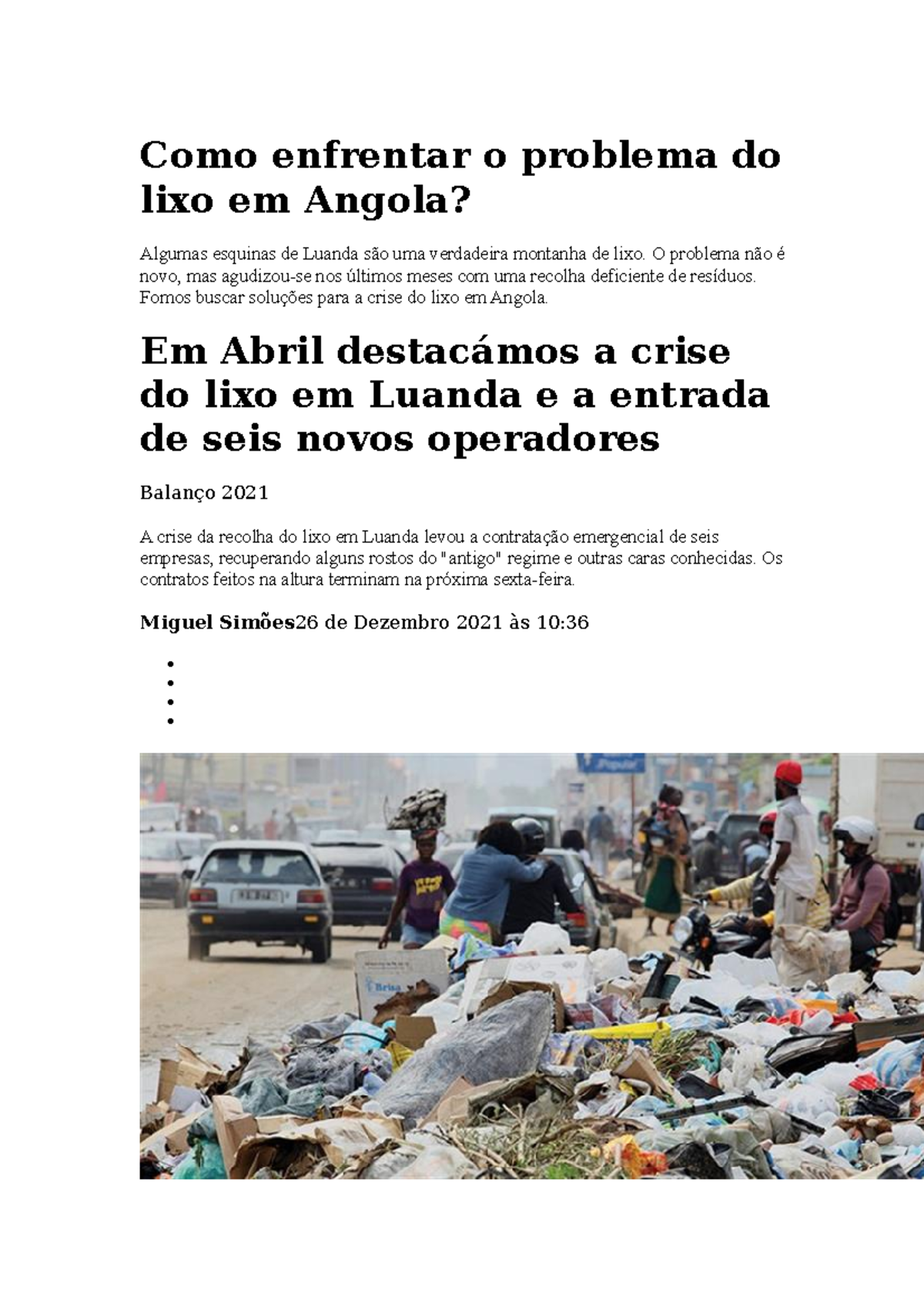 Como Luanda Enfrenta o Desafio do Lixo: Análise da Crise e Soluções ...