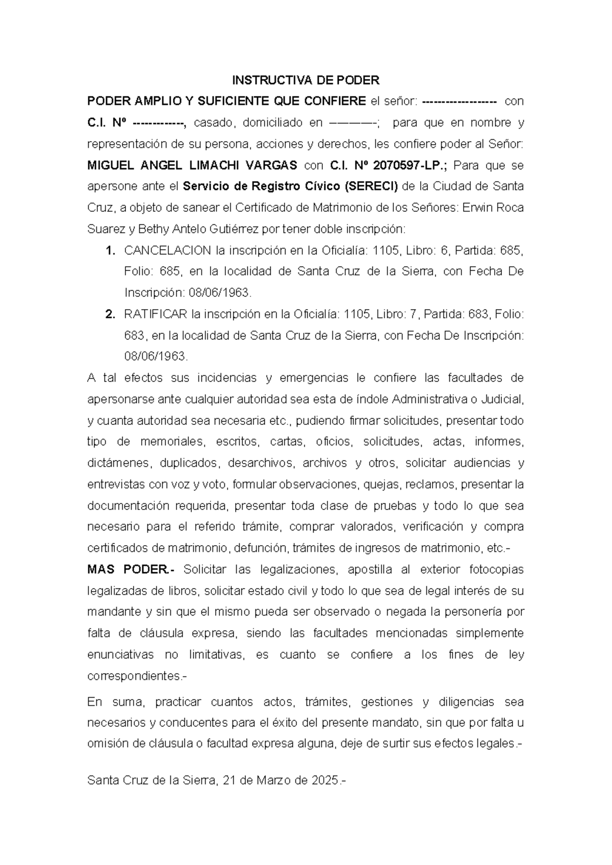 Poder Notarial Instrucciones - Miguel Angel Limachi Vargas - Studocu