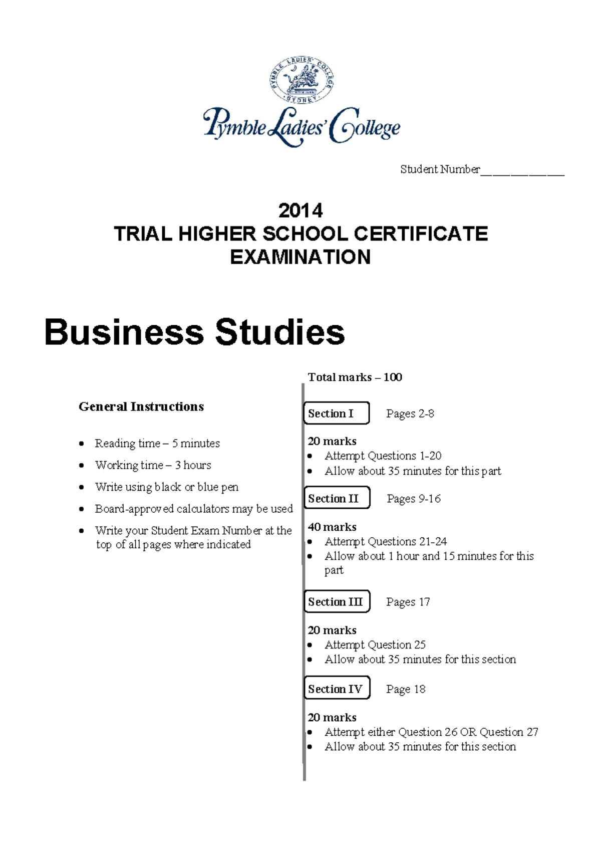 2014 Business Studies Trial Exam - Pymble Solutions - Studocu