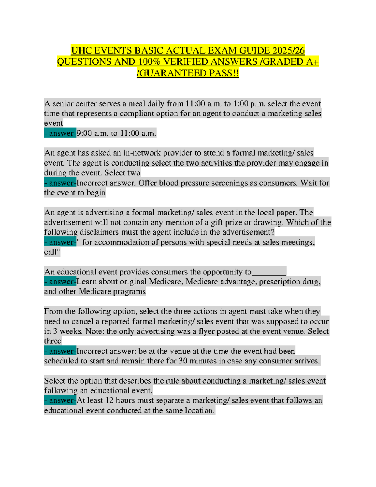 UHC Events Basic Actual Exam Guide 2025: Key Questions & Answers - Studocu