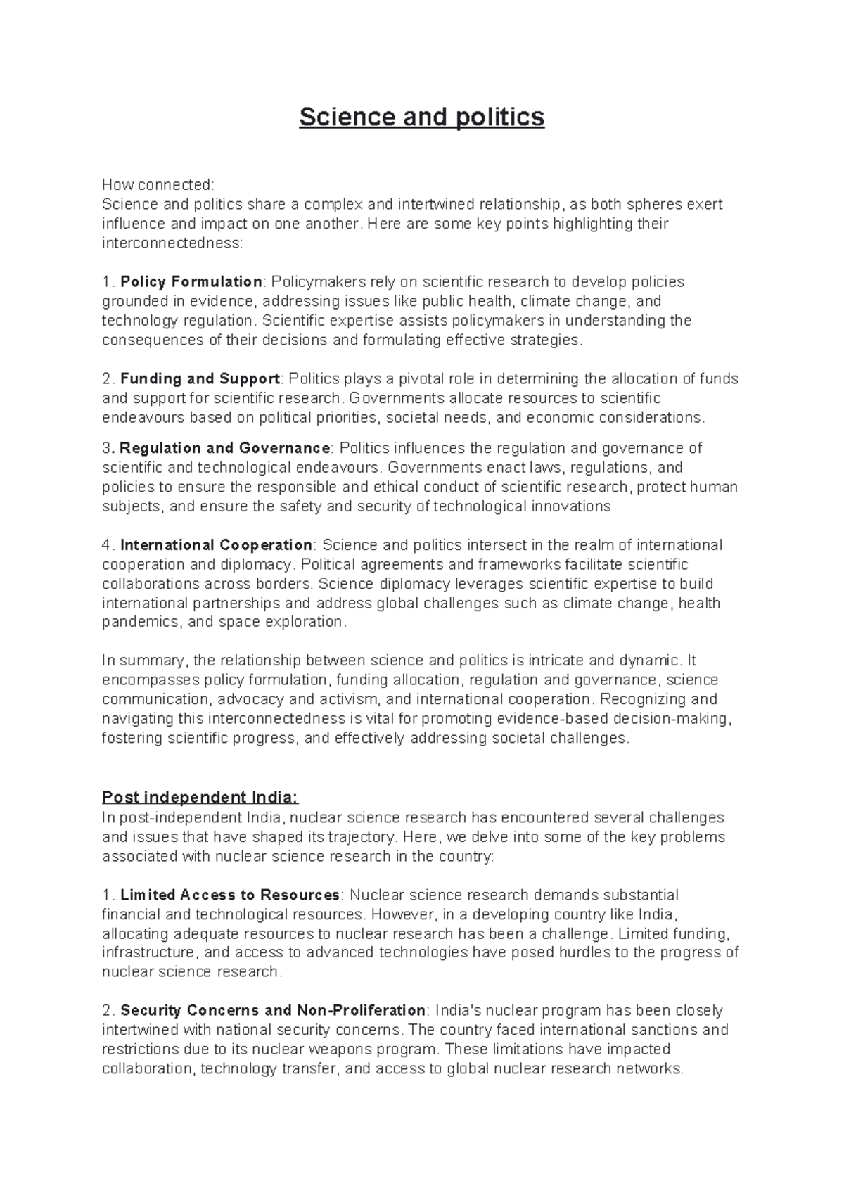 Science and politics - Here are some key points highlighting their ...
