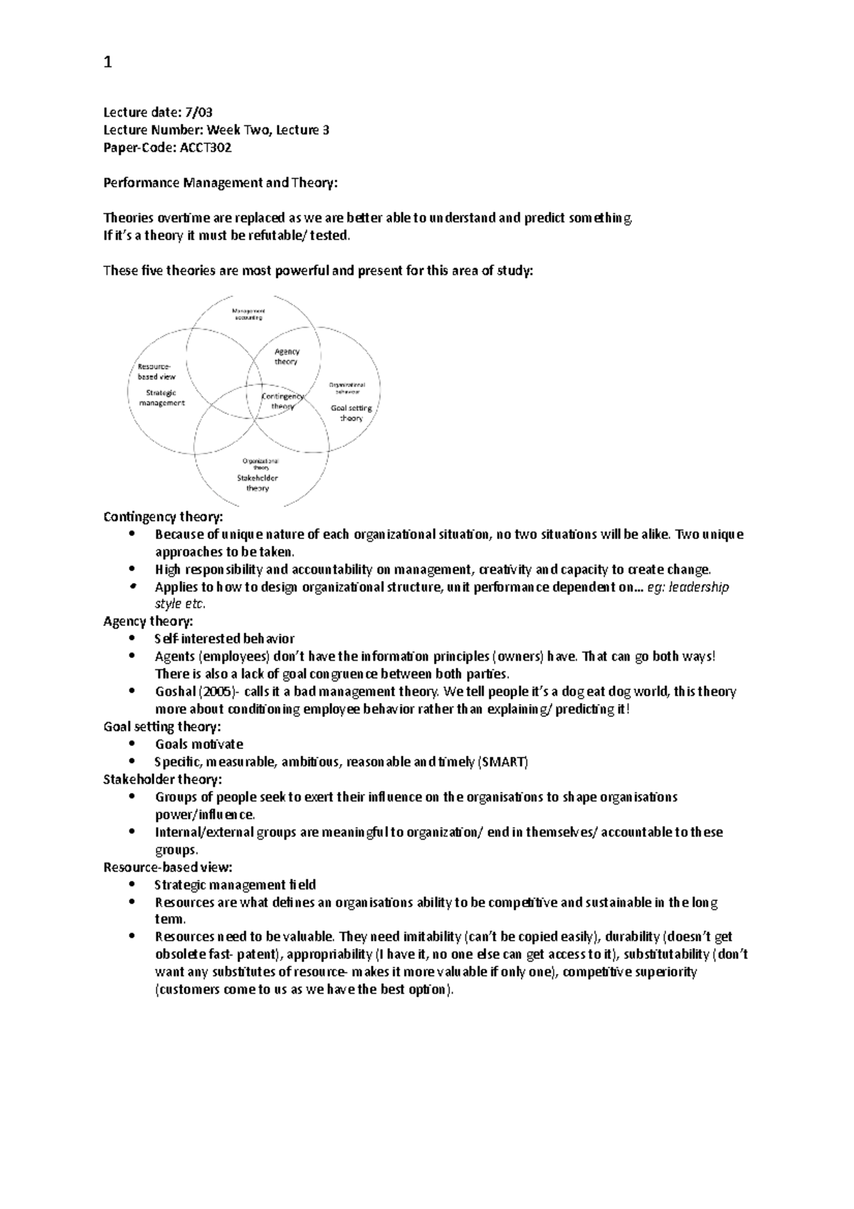 ACCT302 - Lecture 3 - Key Theories in Performance Management - Studocu