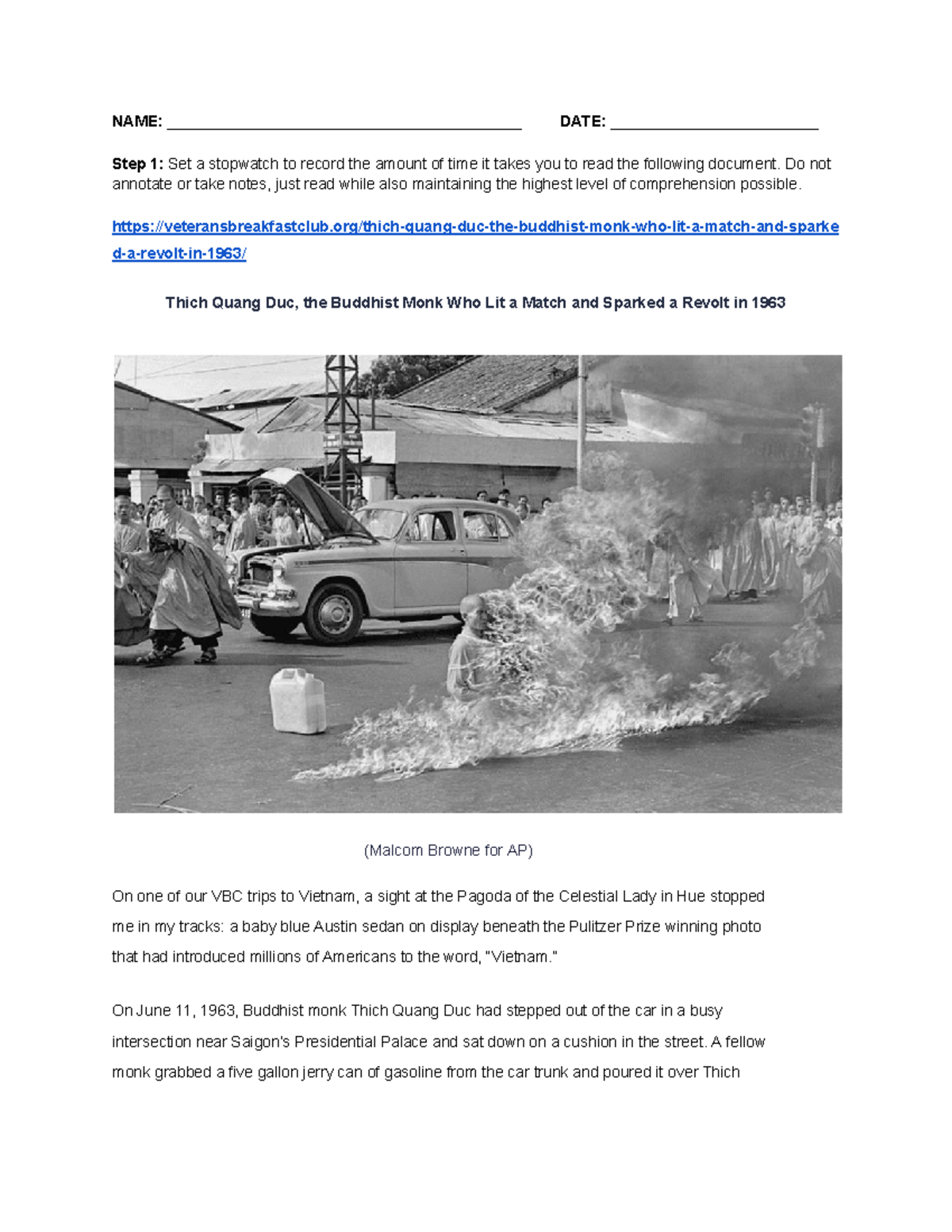 AP 1963: Thich Quang Duc's Self-Immolation as a Protest - Studocu