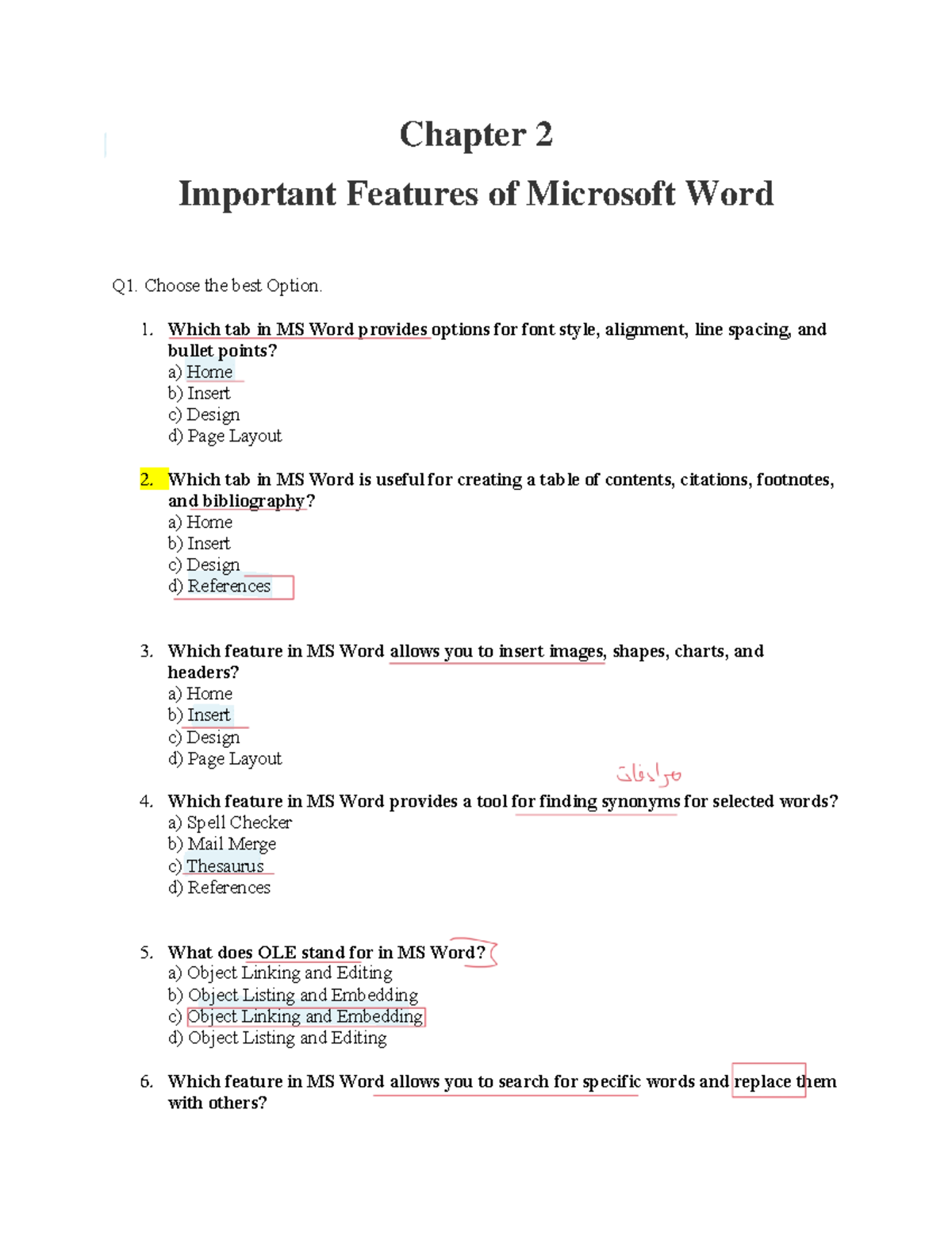Chapter 2 (Objectives) - Chapter 2 Important Features of Microsoft Word ...