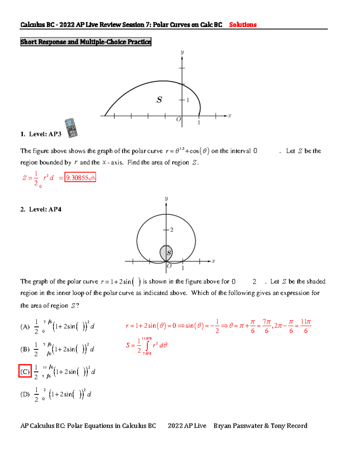AP Calculus BC Final Exam Review Session 7 - Polar Equations Insights ...