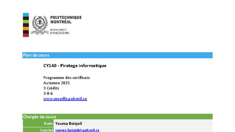 Plan de cours CY140 : Introduction au Piratage Informatique Automne ...
