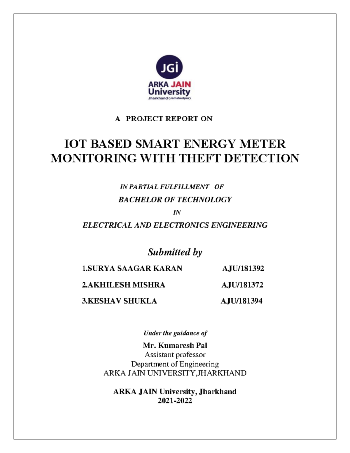AJU181372 - IoT-Based Smart Energy Meter Monitoring & Theft Detection ...