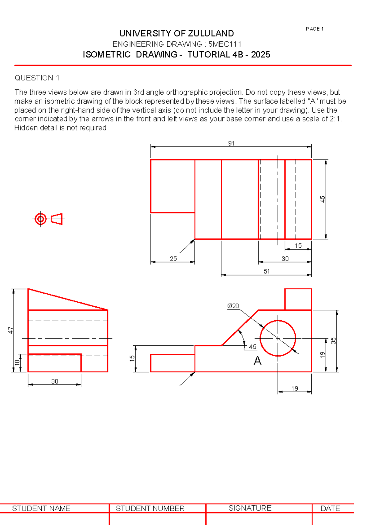 5MEC111 Tutorial 4B - Isometric Drawing Notes for Engineering Drawing ...