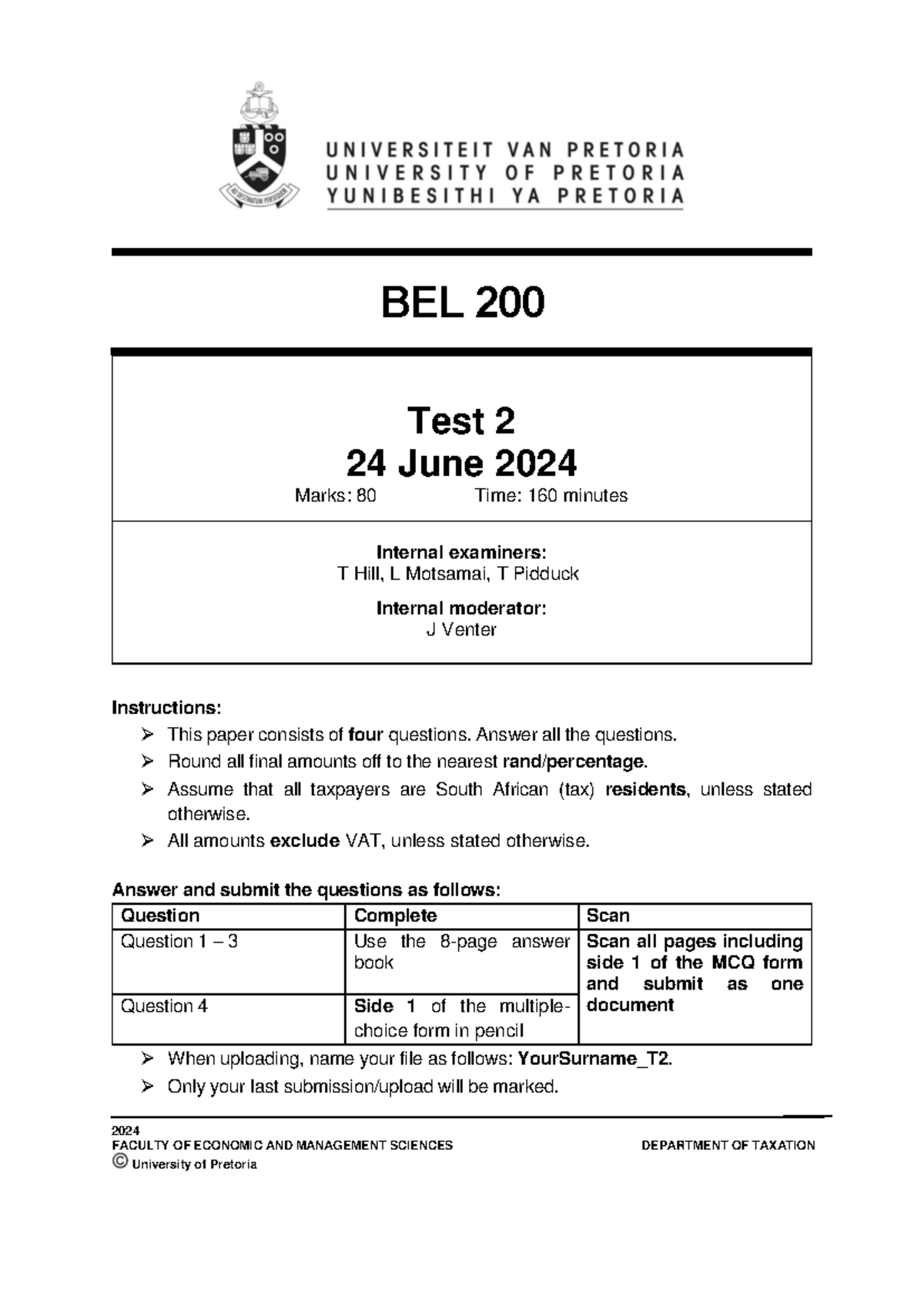 BEL 200 Test 2 - Taxation Case Studies and Calculations - Studocu