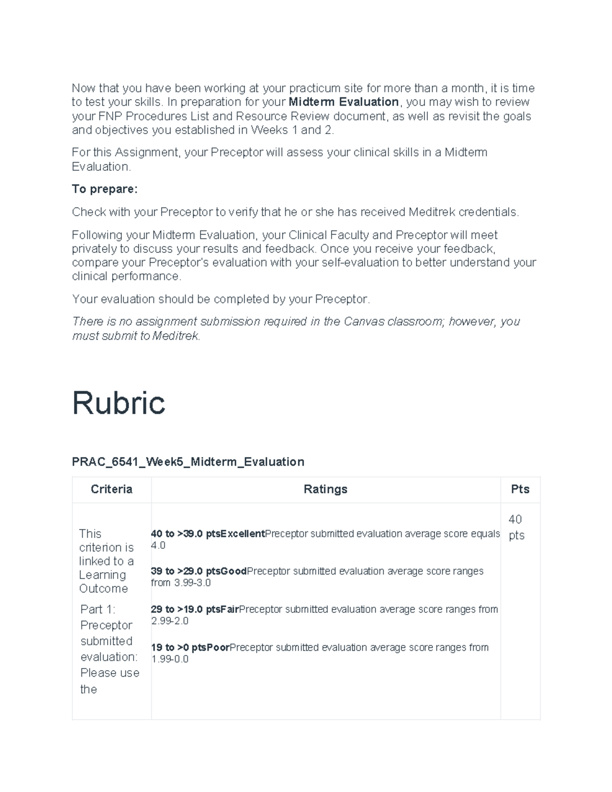 PRAC_6541 Midterm Evaluation Rubric for Clinical Skills Assessment ...
