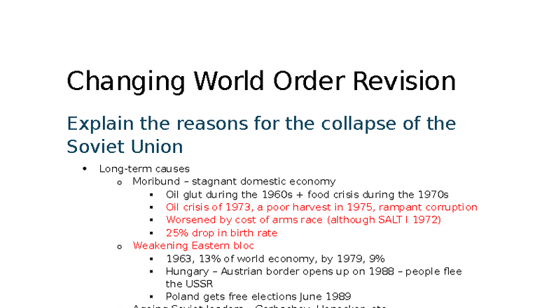 Changing World Order Revision: Causes of the Soviet Union's Collapse ...