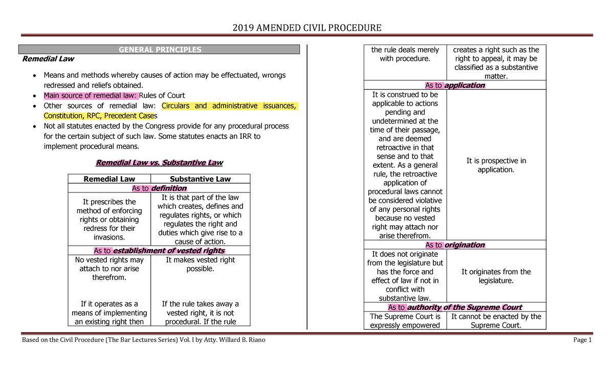 Civ Pro 3: Final Exam Notes on Amended Civil Procedure Principles - Studocu