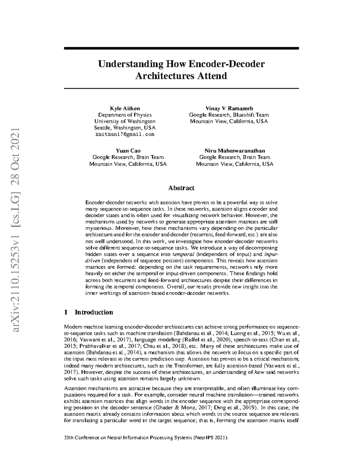 2110.15253 v1 - Good - Understanding How Encoder-Decoder Architectures ...