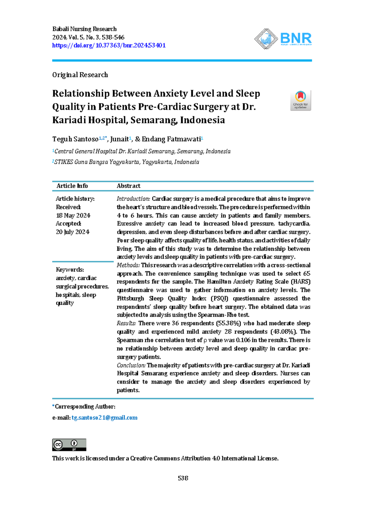 Relationship Between Anxiety Level and Sleep Quality in Pre-Cardiac ...