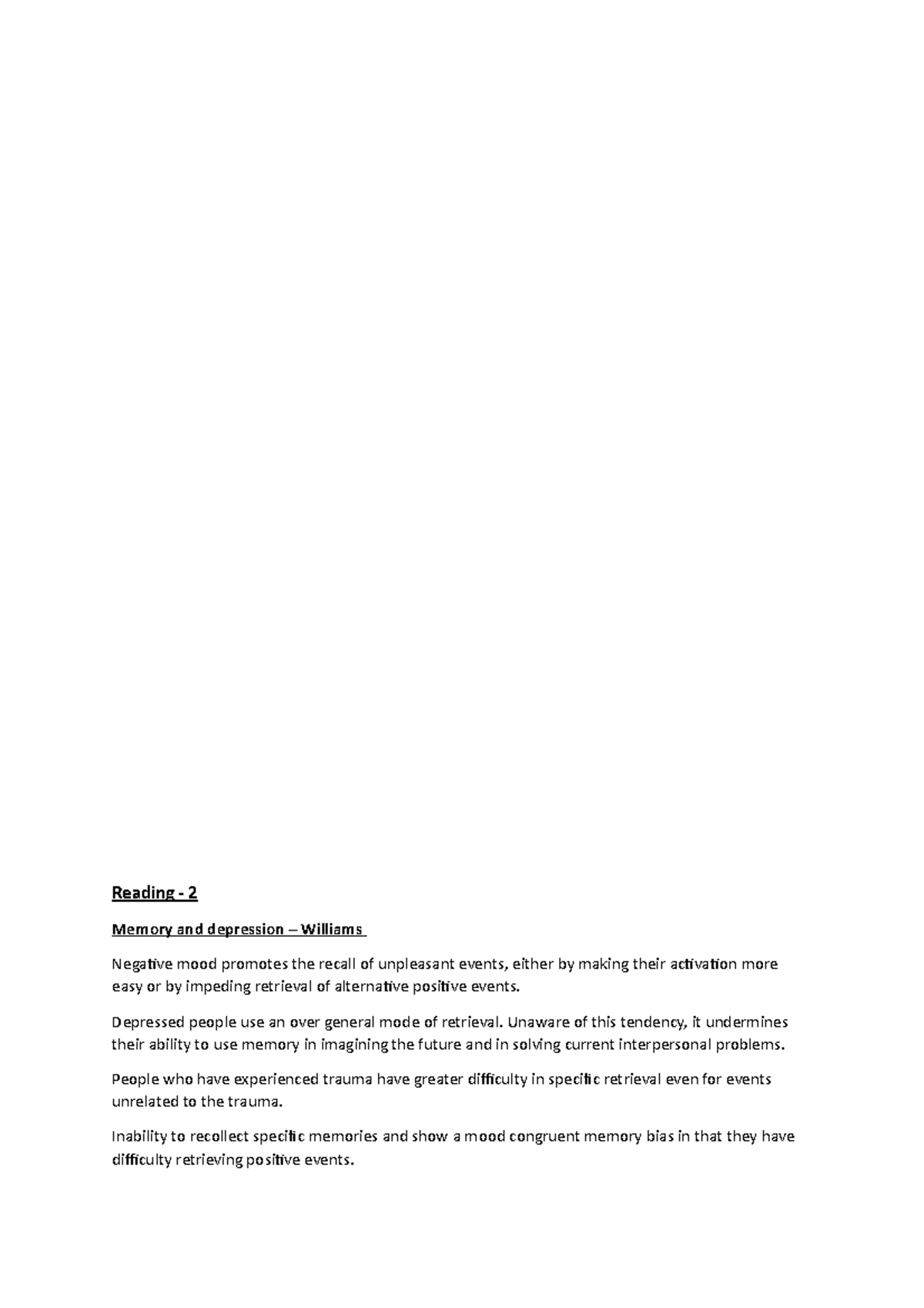 Lecture 3 - Understanding Memory and Rumination in Depression - Studocu