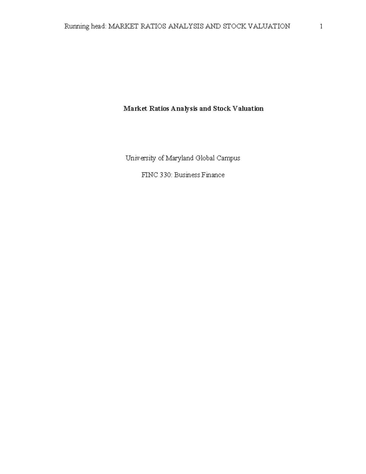 Market Ratios Analysis & Stock Valuation: FINC 330 Research Project ...