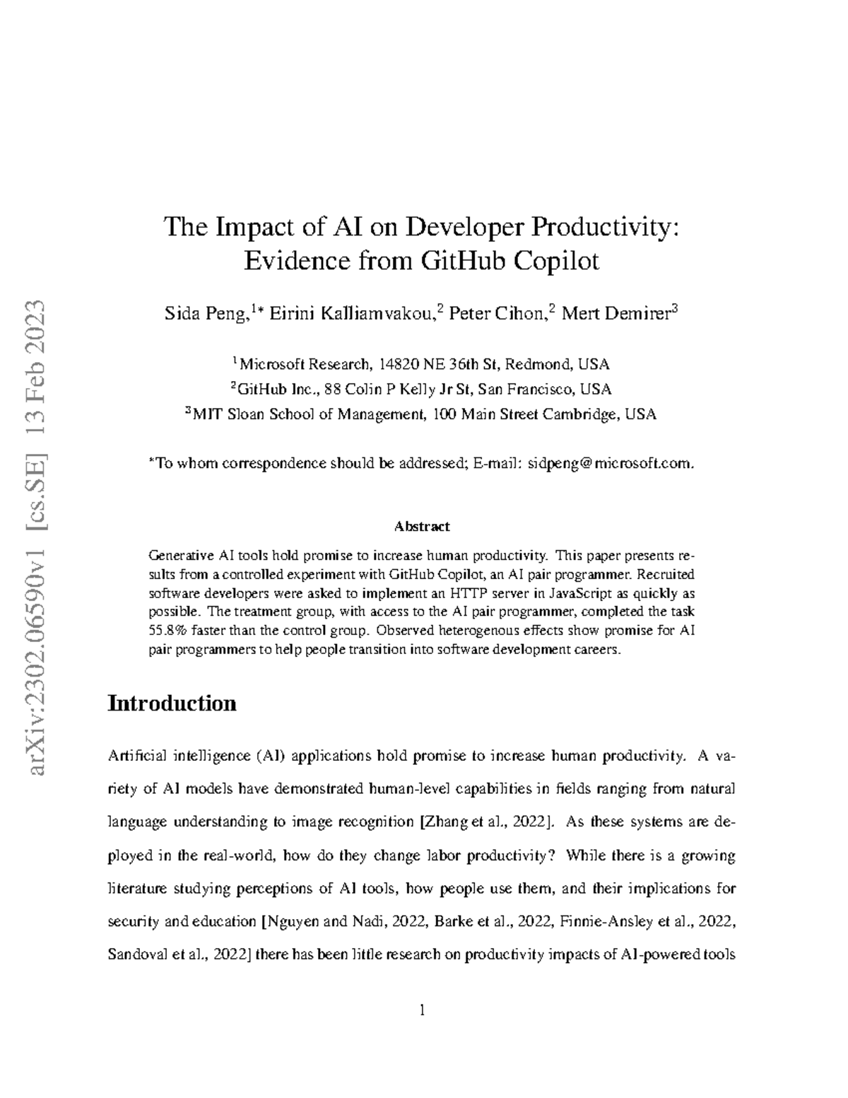 The Impact of GitHub Copilot on Developer Productivity: A Controlled ...