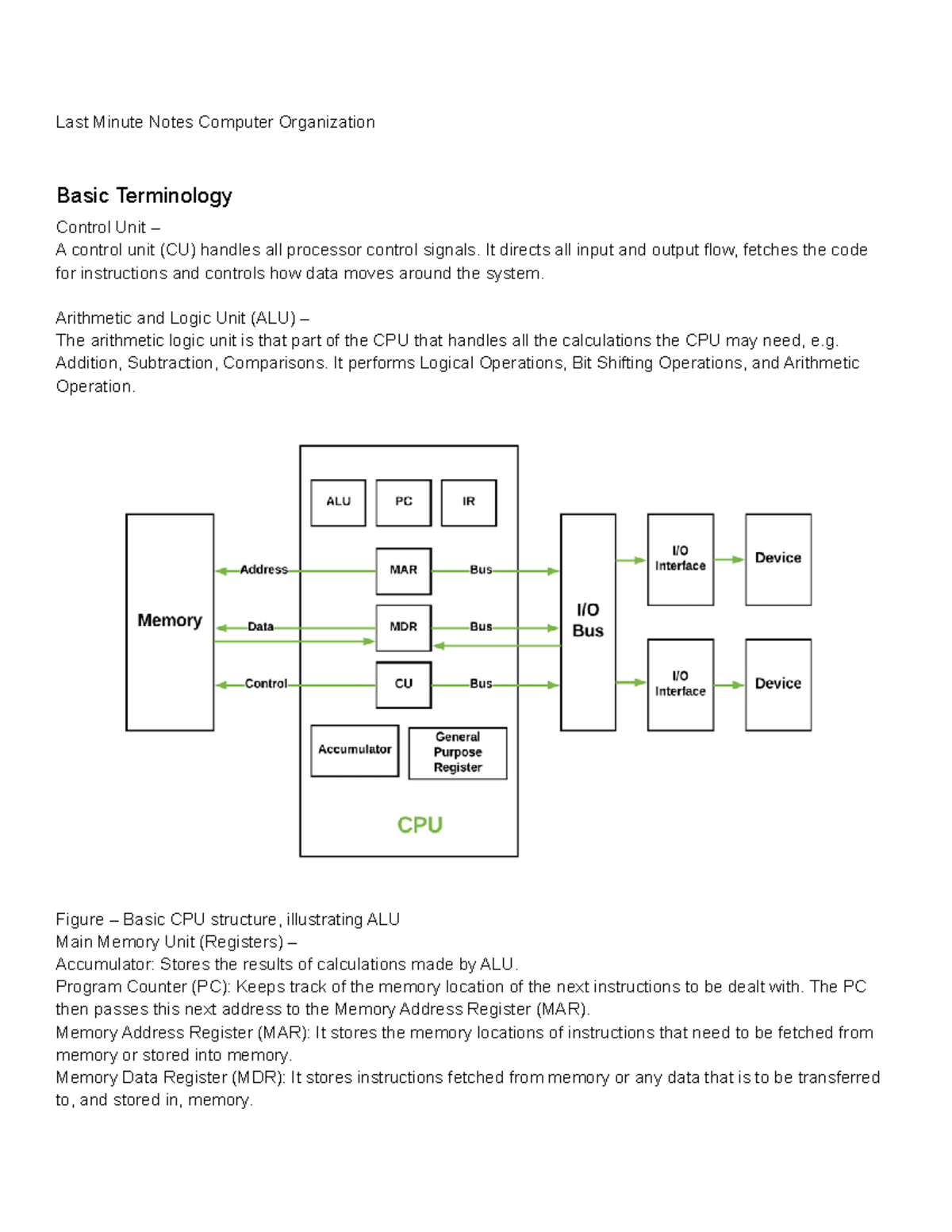 Last Minute Notes for Computer Organization (CO101) - Studocu