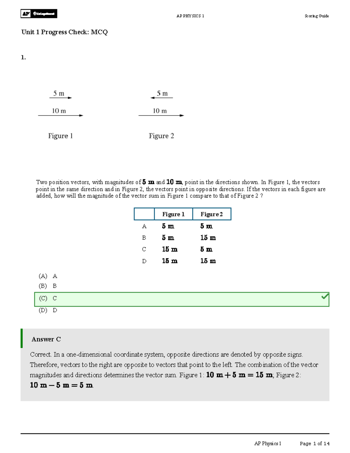 AP PHYSICS 1 Unit 1 Progress Check: MCQ Scoring Guide - Studocu