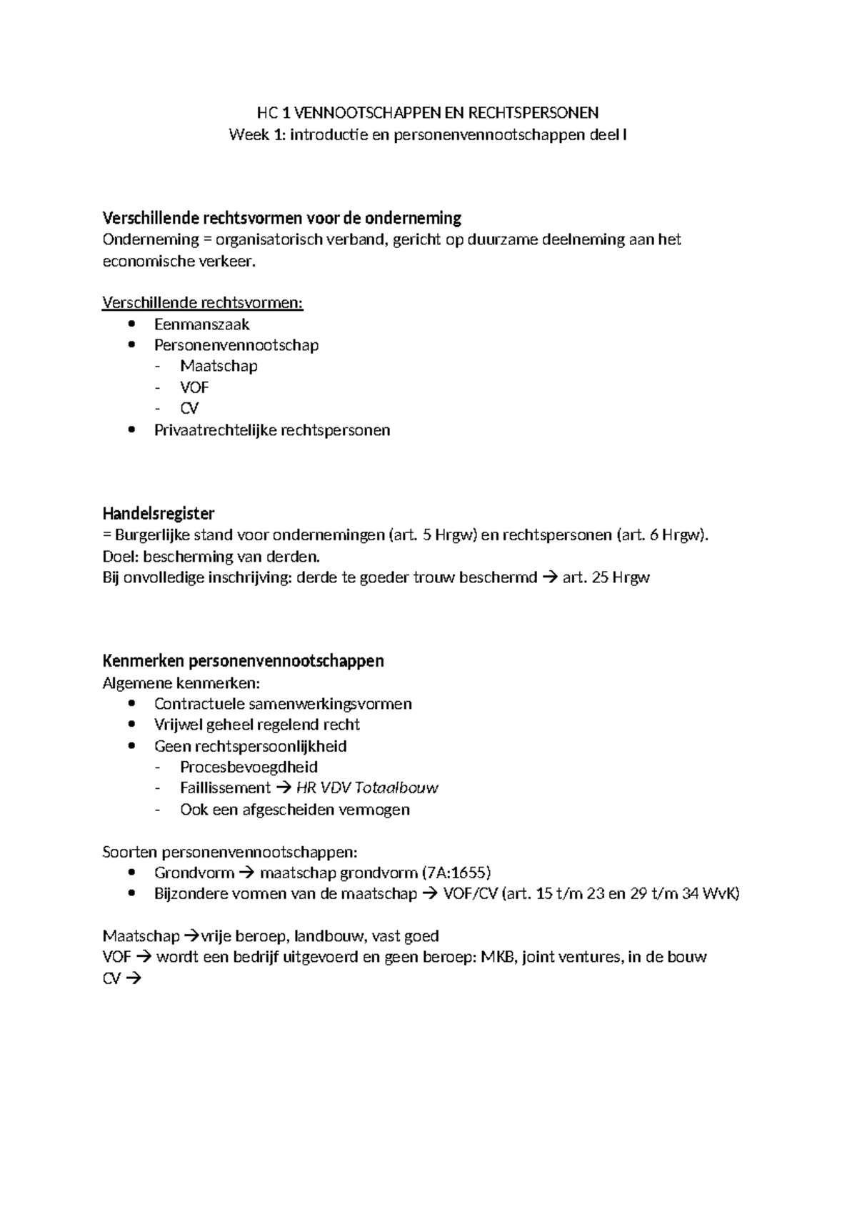 HC Vennootschappen en Rechtspersonen: Introductie en Kenmerken ...