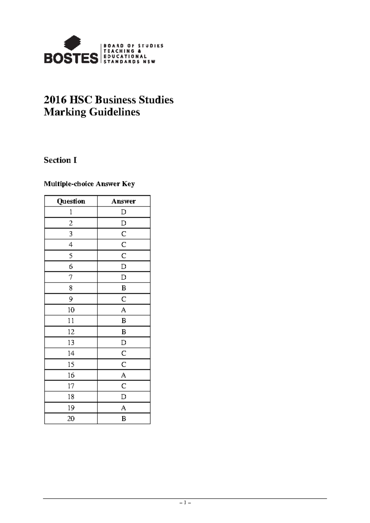 HSC Business Studies 2016 - Answer Key & Marking Guidelines - Studocu