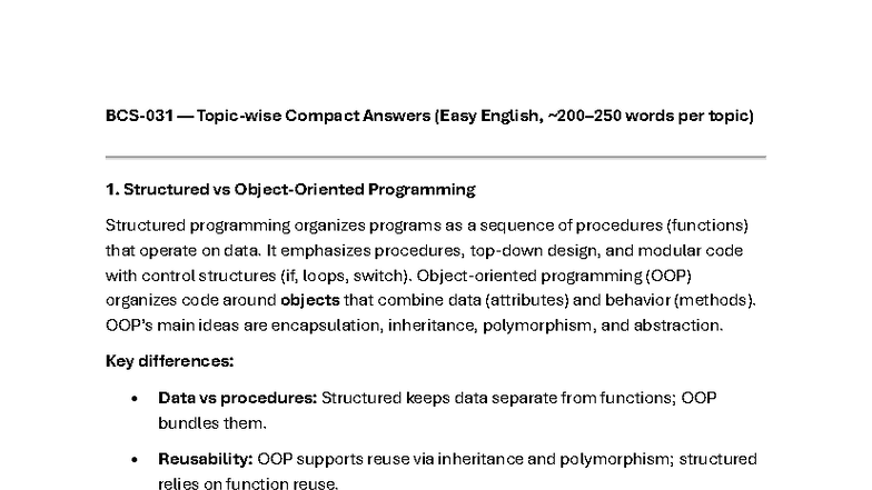 BCS31CPP - Comprehensive Guide to Structured and Object-Oriented ...