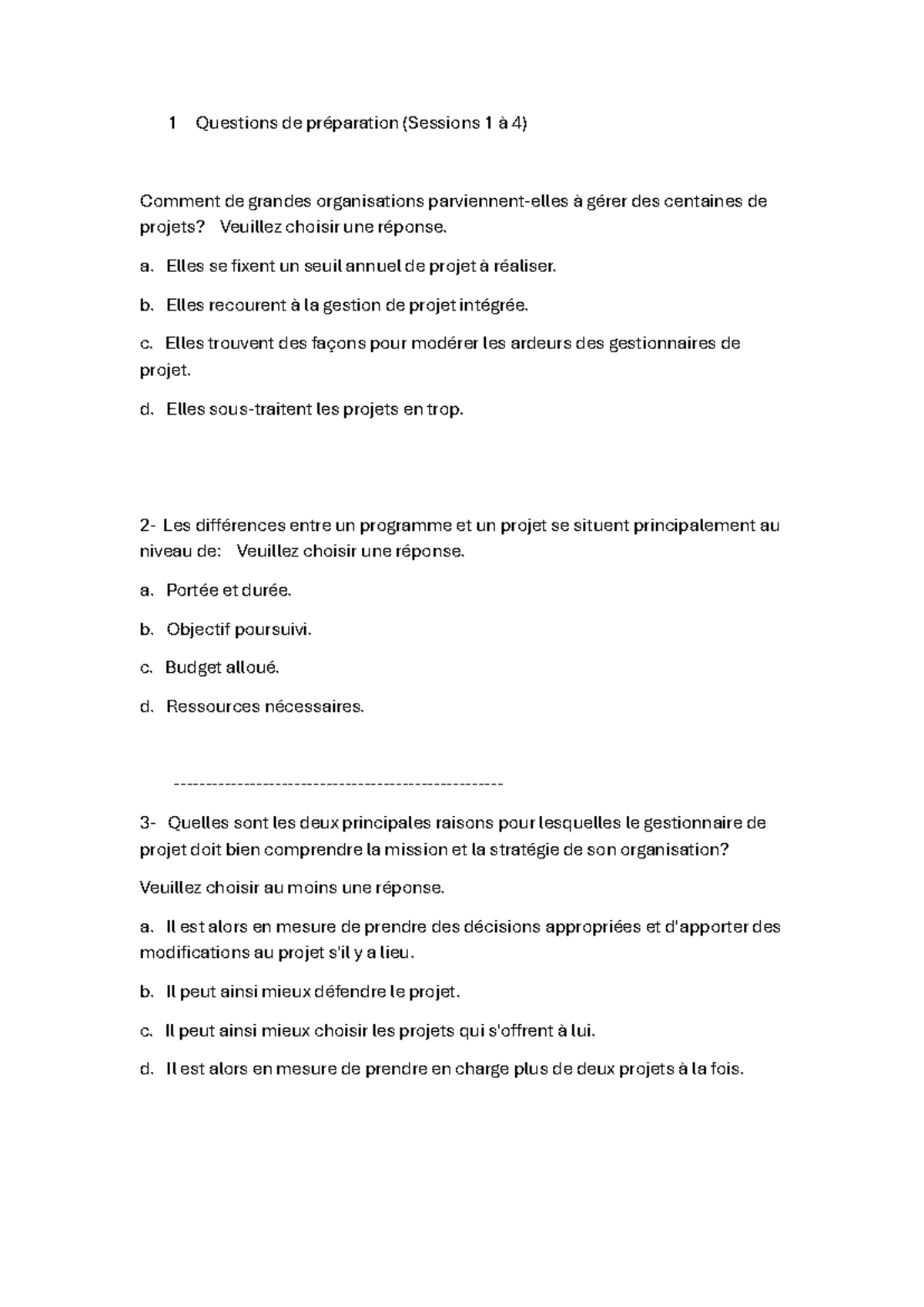 Prep Quiz 1 reponses - Question preparatoire - 1 Questions de ...