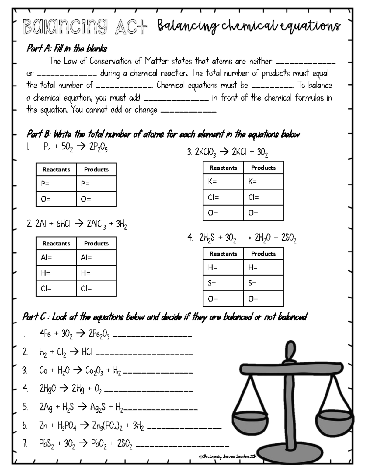 Balancing Chemical Equations: Student Worksheet and Practice Guide ...