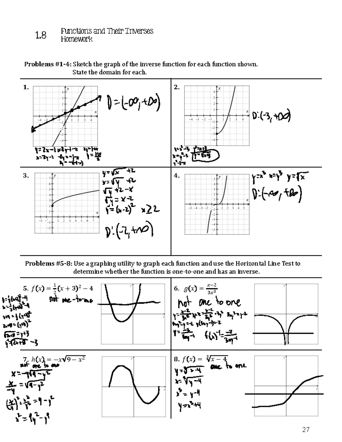1.8 HW - Inverse Functions and Graphing for Math Homework 1.8 - Studocu