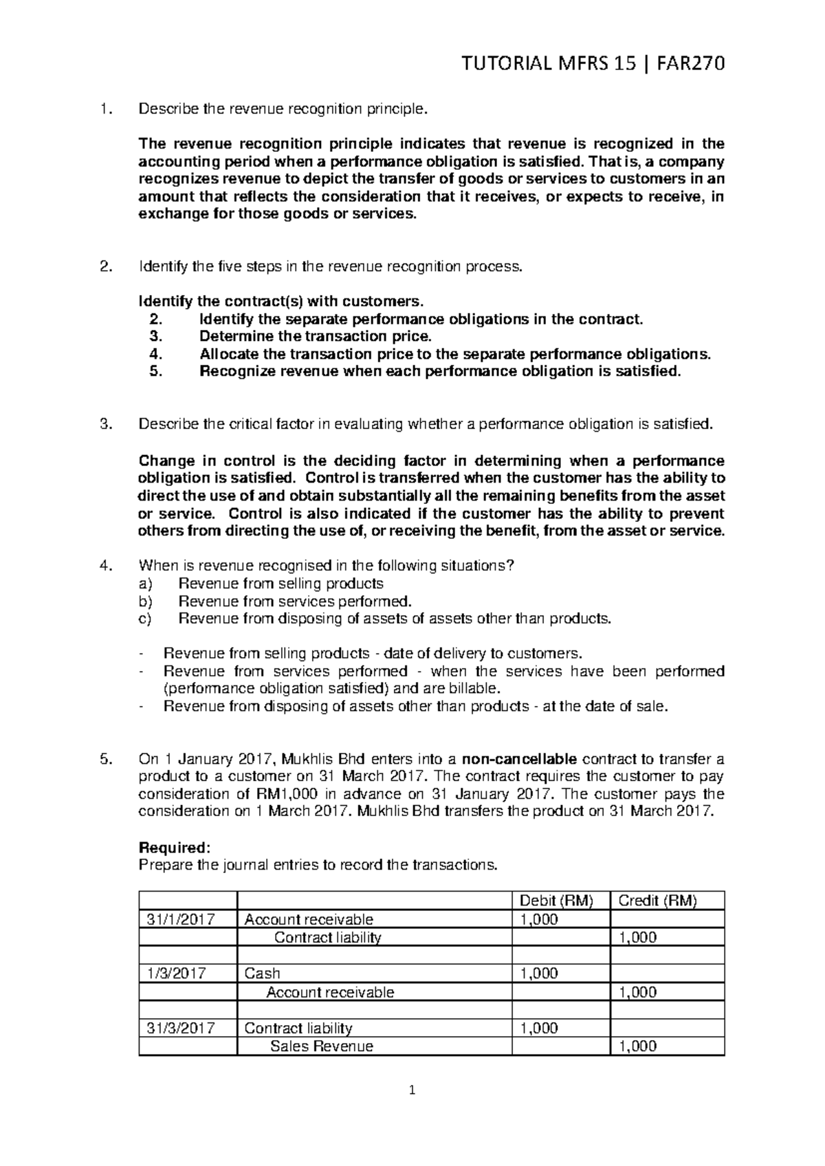 MFRS15 Revenue Recognition Principles: Detailed Tutorial with Answers ...