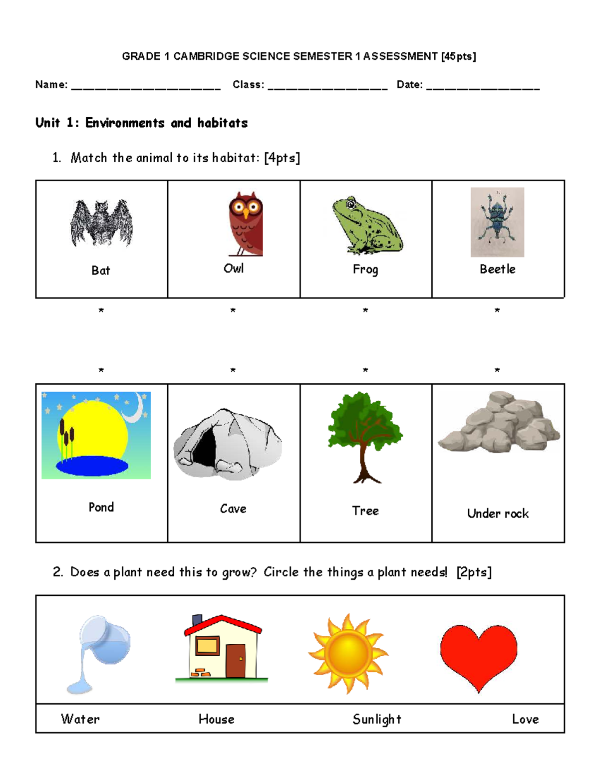 GRADE 1 CAMBRIDGE SCIENCE SEMESTER 1 ASSESSMENT REVIEWER - Studocu