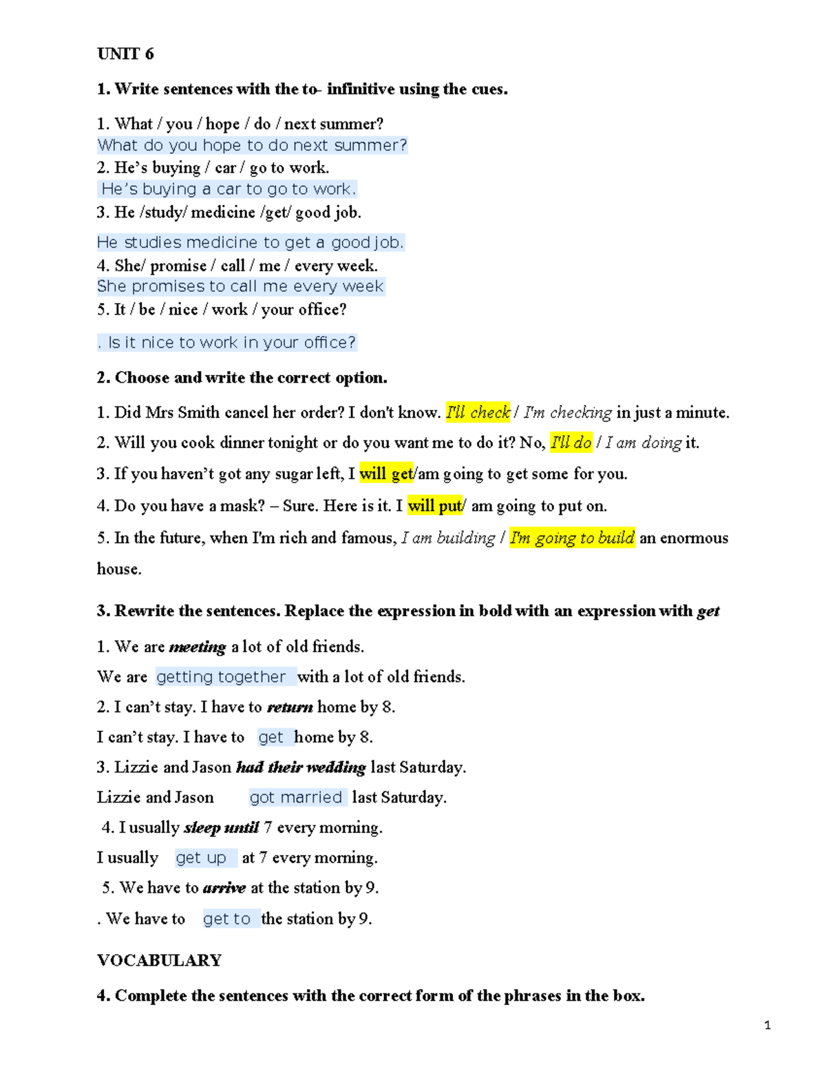 UNIT 6: Infinitive Sentences and Grammar Exercises - Studocu