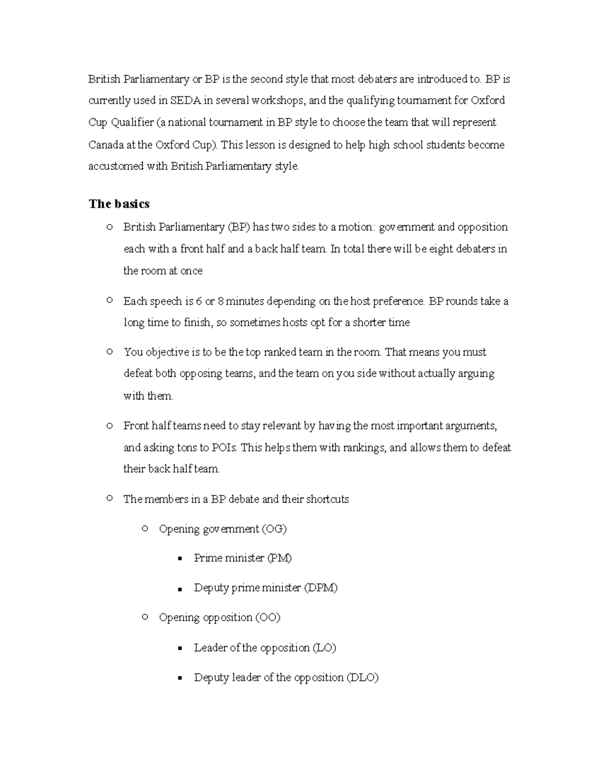 British Parliamentary guide - British Parliamentary or BP is the second ...
