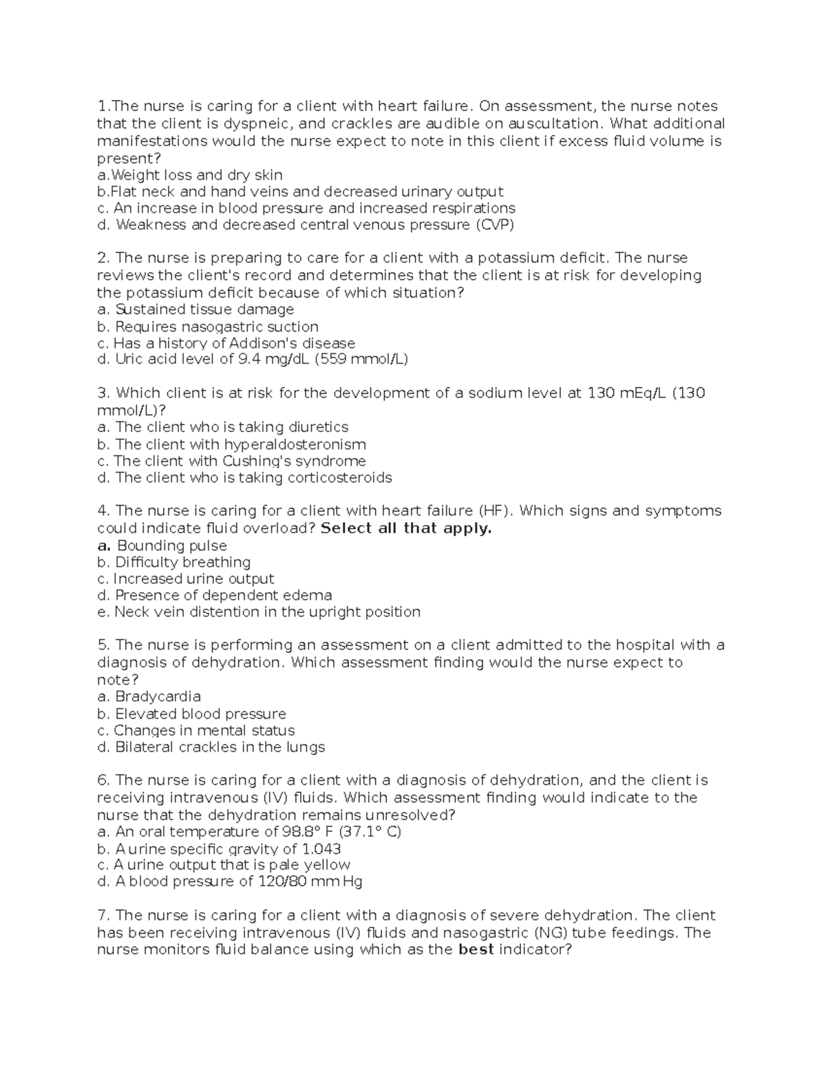 NCLEX Fluid Management Practice Questions and Nursing Implications ...