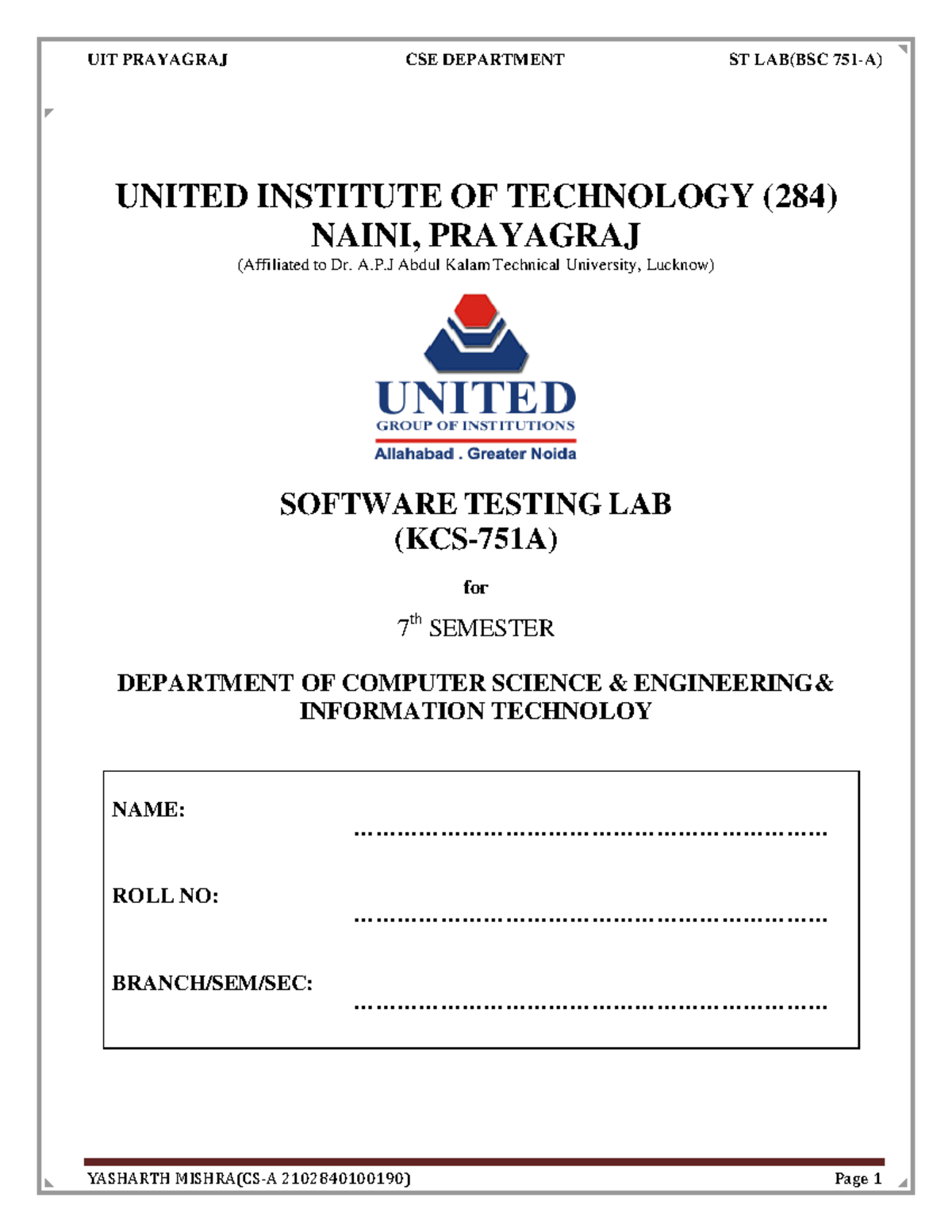 ST Lab (KCS-751A): Software Testing Programs & Test Cases Analysis ...