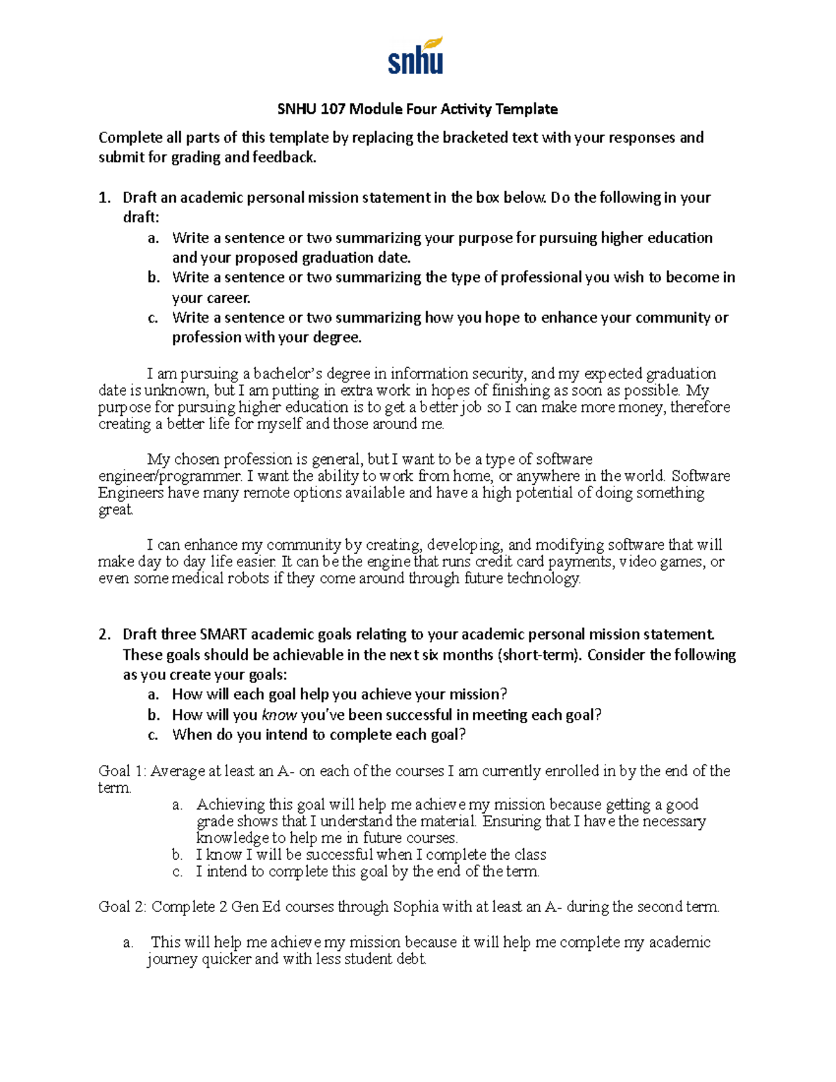 SNHU 107 Module Four Activity Template - SNHU 107 Module Four Activity ...