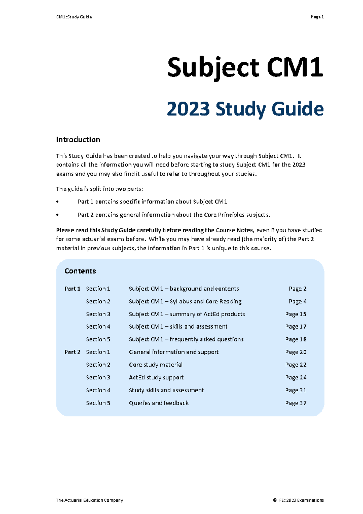 CM1 2023 Study Guide - Lecture Notes on Actuarial Mathematics - Document Preview