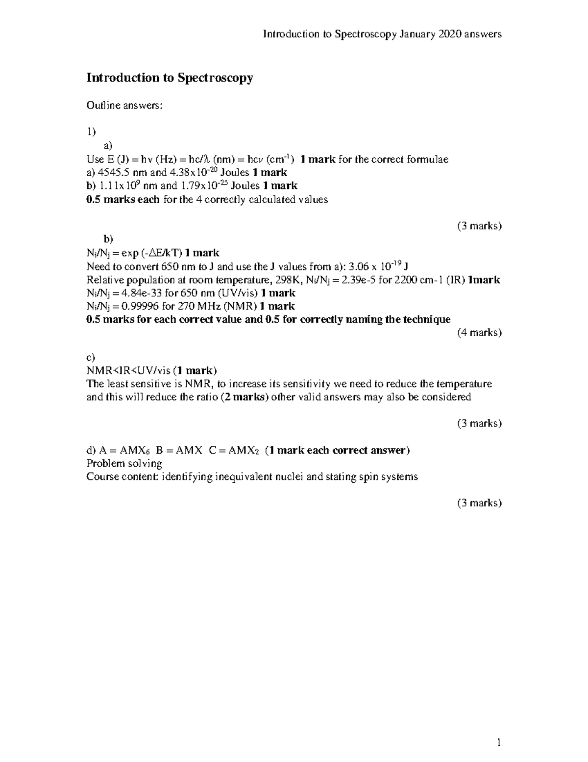 Introduction to Spectroscopy Practice paper 2019-20 - CHEM40003 ...