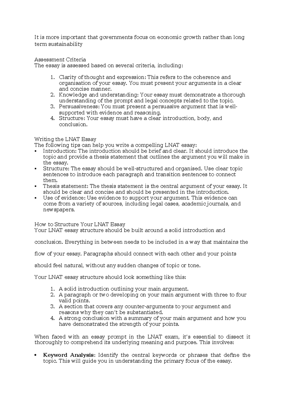 LNAT Essay Skills: Structuring Arguments for Success - Studocu