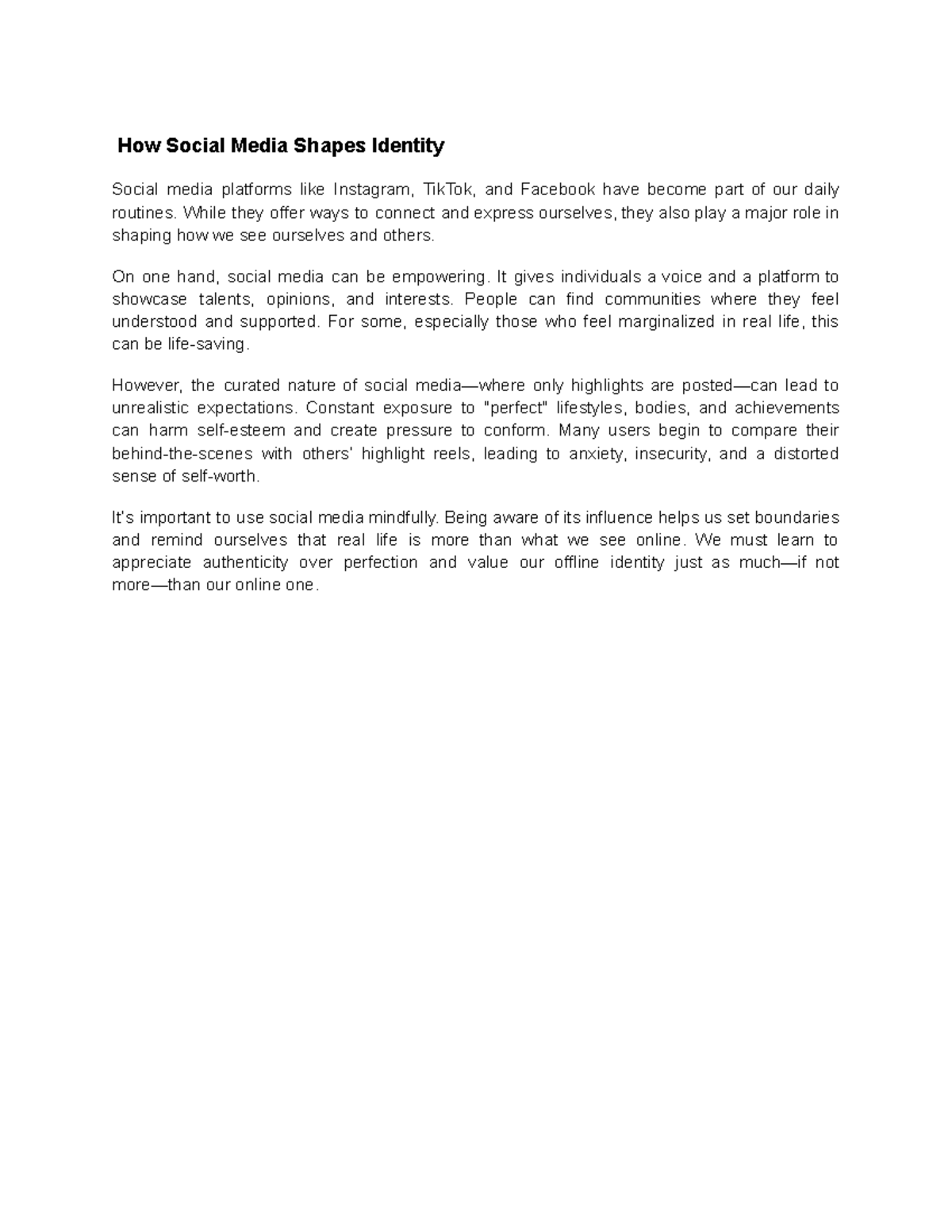 The Impact of Social Media on Identity Formation - Studocu