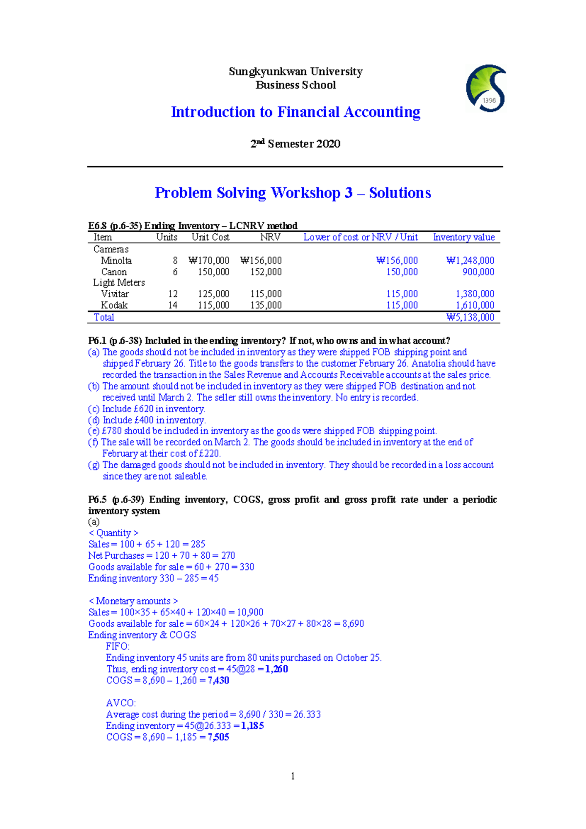 Problem Solving Workshop 3 - Solutions - Sungkyunkwan University ...