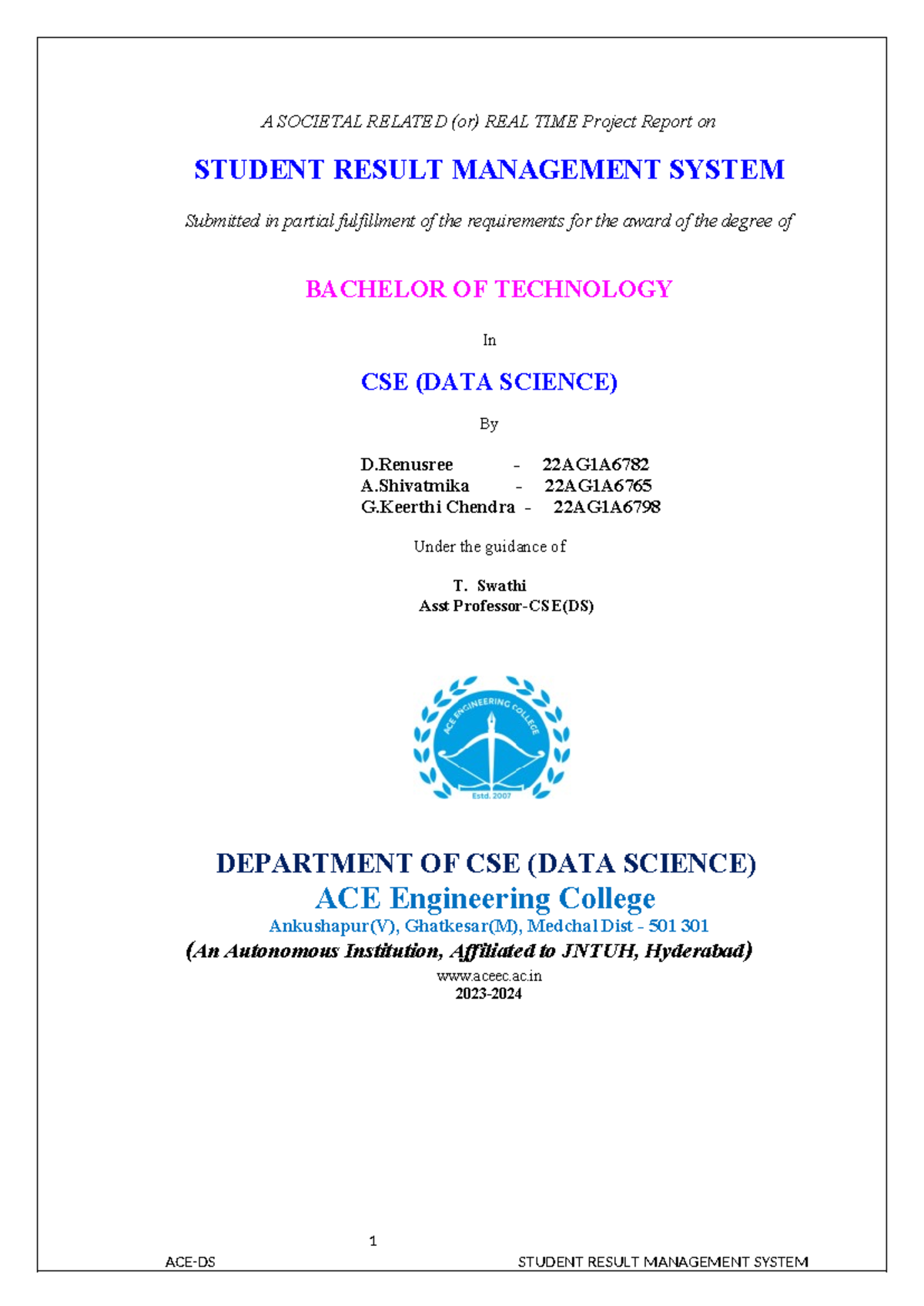 Final Project Report on Student Result Management System (CSE-DS) - Studocu