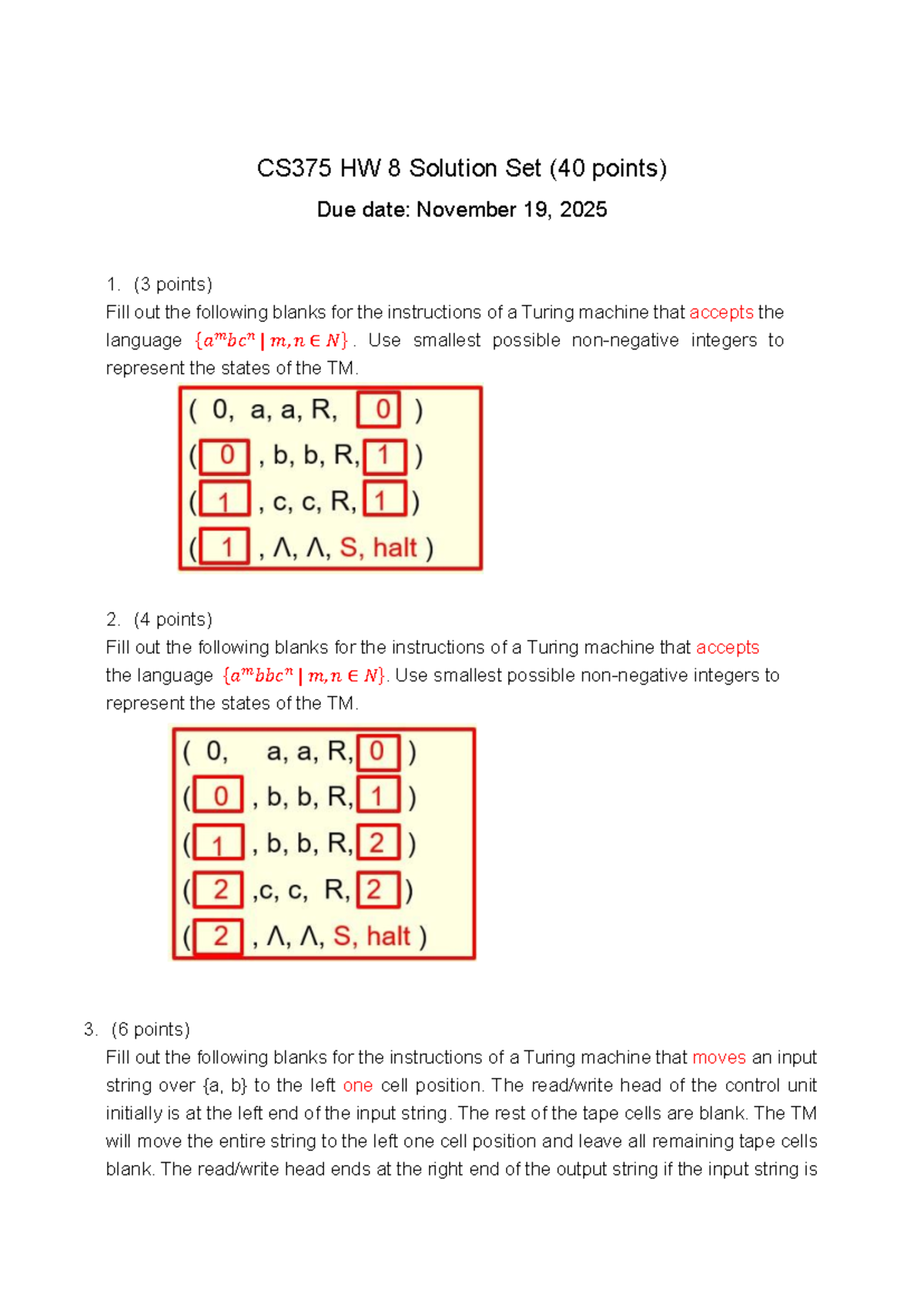 CS375 HW 8 Turing Machine Solutions (40 pts) - Studocu