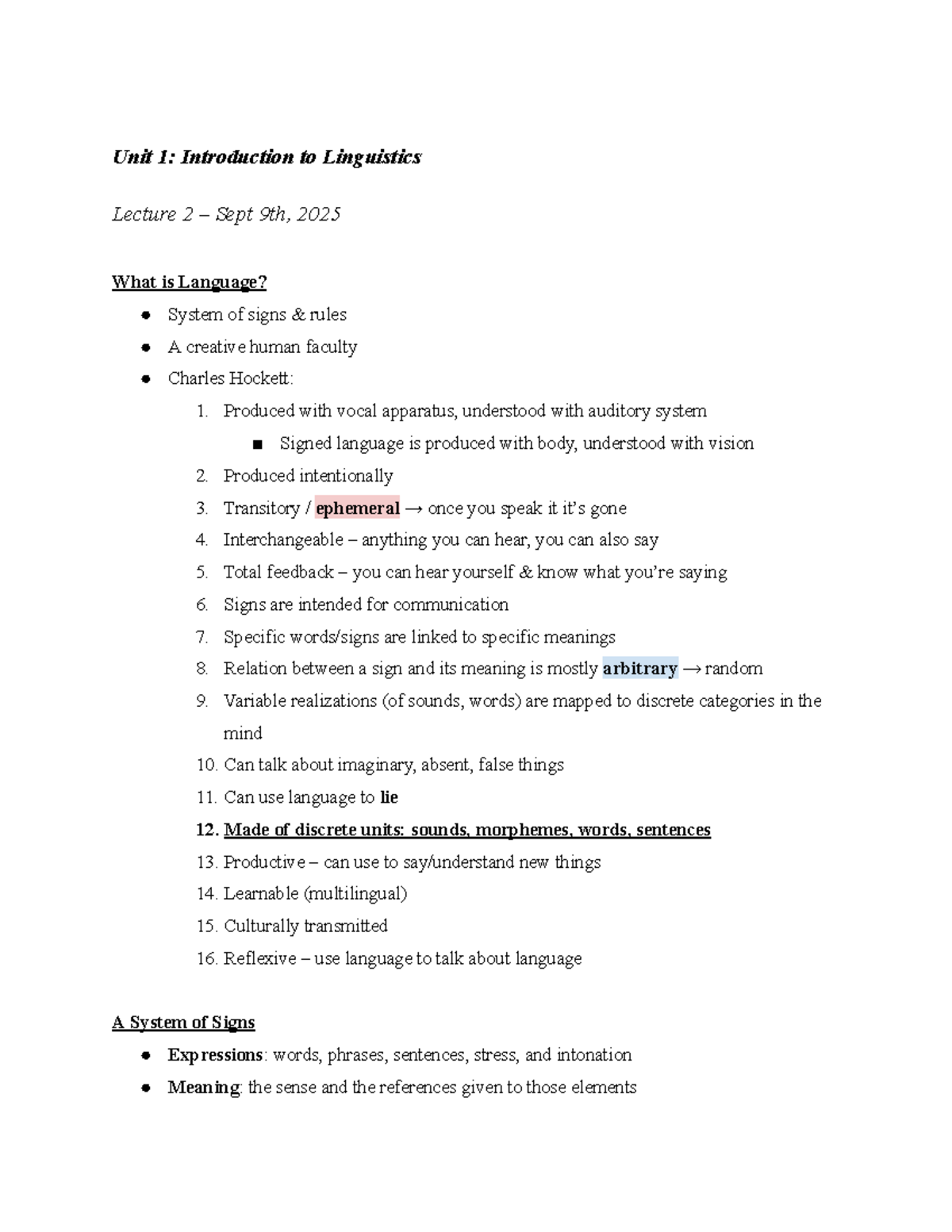 LING 1000: Intro to Linguistics Lecture Notes (Units 1-5) - Studocu