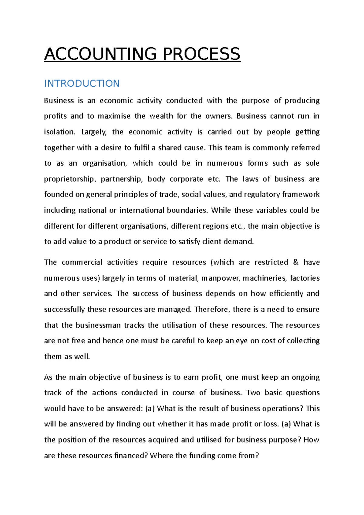Accounting Process - Lecture Notes (Lecture 1) Summary - Studocu