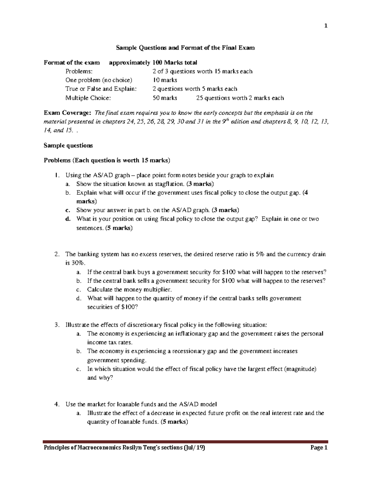 1250 Macroeconomics Final Exam Sample Questions & Format Guide - Studocu